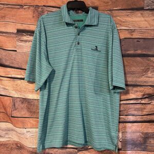Pebble Beach Performance Golf Polo Shirt Mens Large Green Striped Dry-Luxe L